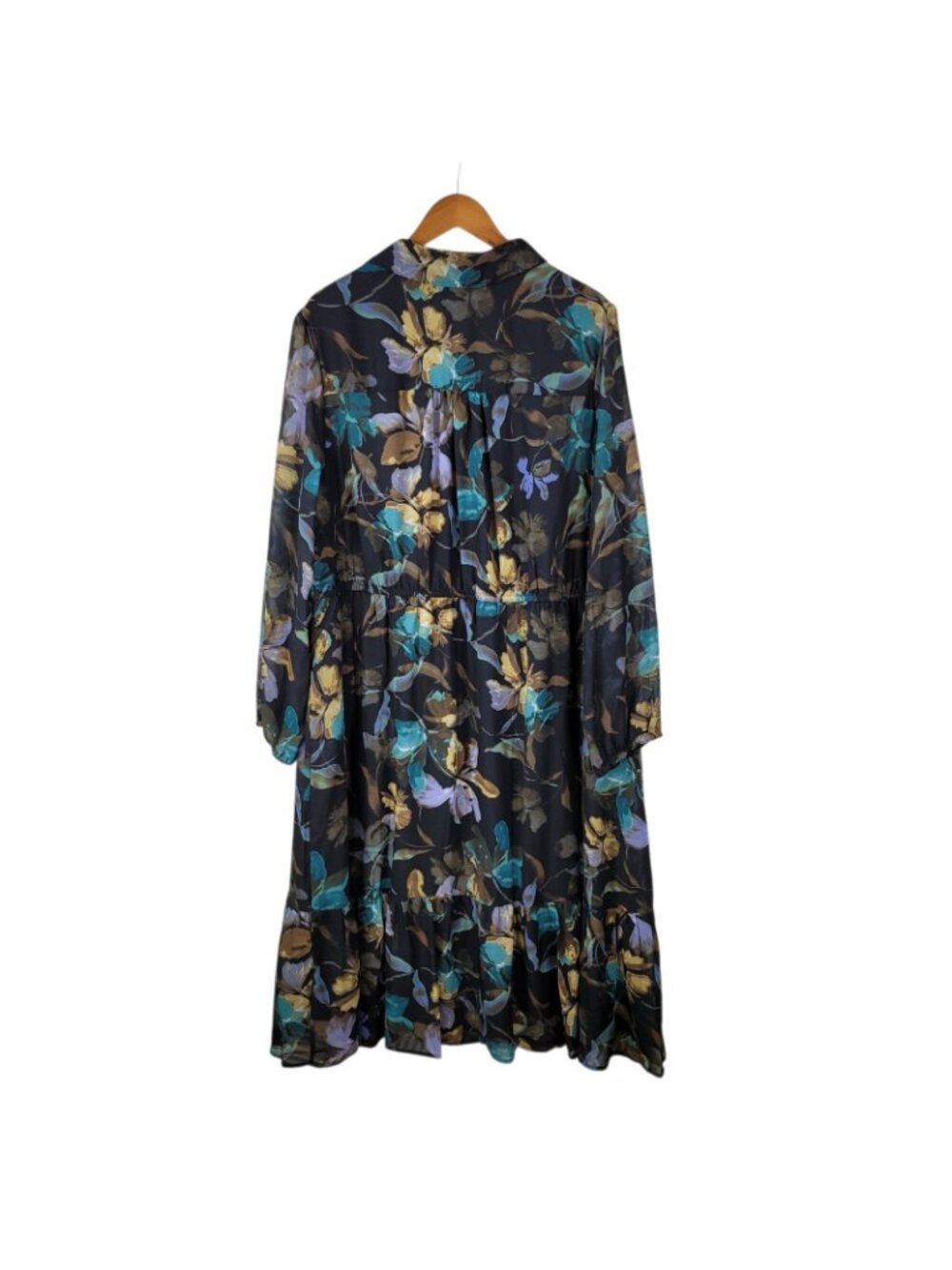 NEW 52seven Shirt Dress Plus 22W Sheer Sleeve Floral Button Up Long Midi Flowy - Picture 7 of 10